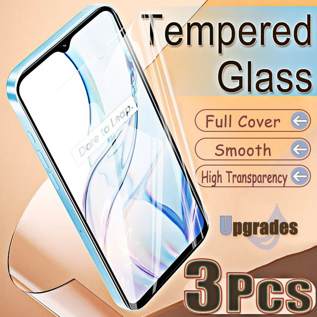3er-Set gehärtetes Glas als Displayschutz für Realme C30s, transparent, mit Fingerabdruck-Entsperrung und Anti-Explosions-Schutz - Bild 1