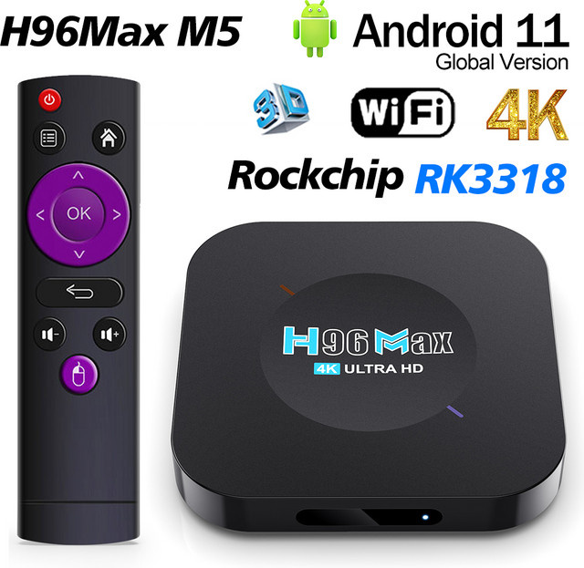 H96 Max M5 Smart TV Box Media Streamer mit Android 11.0, Rockchip RK3318, 4K UHD Video-Dekodierung, 2GB RAM, 16GB ROM, Schwarz - Bild 1