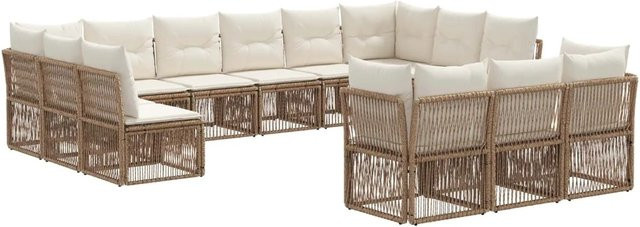 vidaXL Gartensofa-Set 13-teilig in U-Form, Beige, Poly-Rattan mit pulverbeschichtetem Stahlgestell und Polsterung - Bild 1