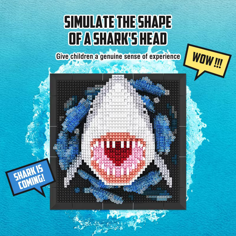 CONUSEA 3D Shark Kopf Bausteine, Tiere Wandbild, Wand Dekor - Bild 3