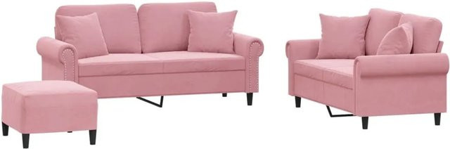 vidaXL 3-teilige Sofagarnitur aus Samt in Rosa mit Kissen und modernem Design - Bild 1