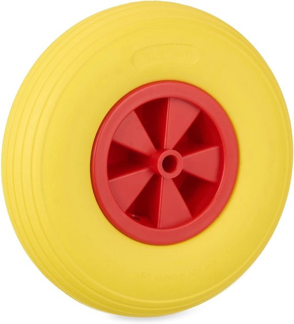 Relaxdays Schubkarrenrad aus Vollgummi in Gelb und Rot, pannensicher, Durchmesser: 33 cm, Breite: 9 cm - Bild 1