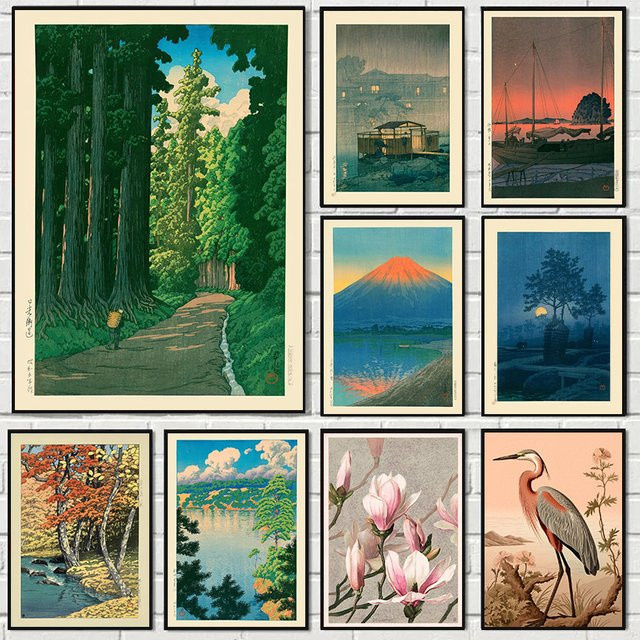 Potdemiel Japanische Wandkunst Leinwanddruck Sonnenaufgang und Sonnenuntergang Multicolour ohne Rahmen - Bild 1