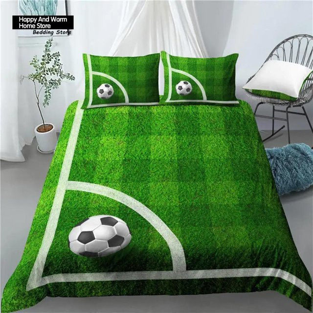 Home Living Luxus Bettwäsche Set mit 3D Fußballfeld Druck für Jungen, Farbe Grün, B/H: 140 x 210 cm - Bild 1