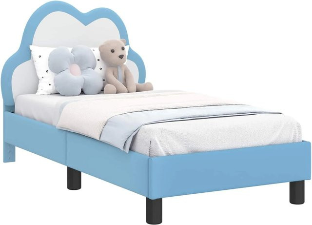 vidaXL Kinderbettgestell mit Kopfteil in Blau aus Holzwerkstoff und PU-Leder, B/T: 70 x 140 cm - Bild 1