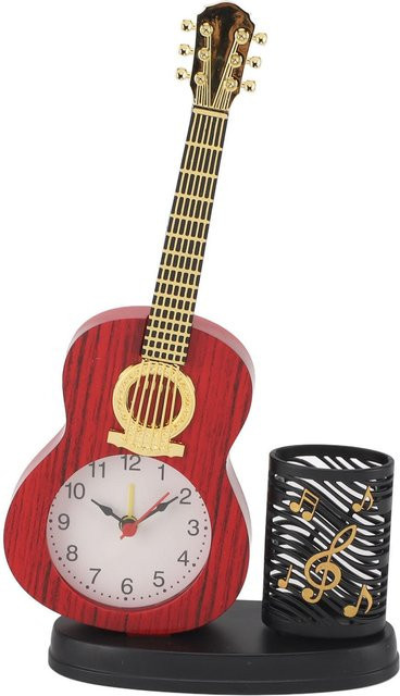CosyHome Multifunktionaler Gitarrenwecker in Beige mit analoger Uhr, Stifthalter und Bleistiftspitzer im Vintage-Design - Bild 1