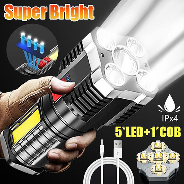 Wiederaufladbare LED-Taschenlampe mit Seitenlicht in Schwarz, wasserdichte Notfalllaterne für Outdoor und Camping - Bild 1