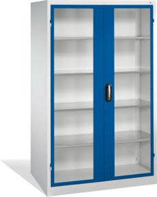 C+P Werkzeugschrank mit Sichtfenster-Drehtüren in Enzianblau und Lichtgrau, 4 Böden, Zylinderschloss, H: 195,0 cm, B: 120,0 cm, T: 60,0 cm - Bild 1