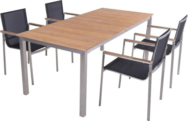 DELUKE Garten-Sitzgruppe SVEA 5-teilig aus Teakholz und Edelstahl in Hellbraun - Bild 1
