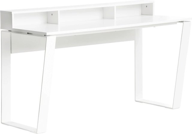 Mömax Gamingtisch Check in Weiß, moderner Schreibtisch für Home Office und Gaming, B/T/H: 140 x 60 x 76 cm - Bild 1