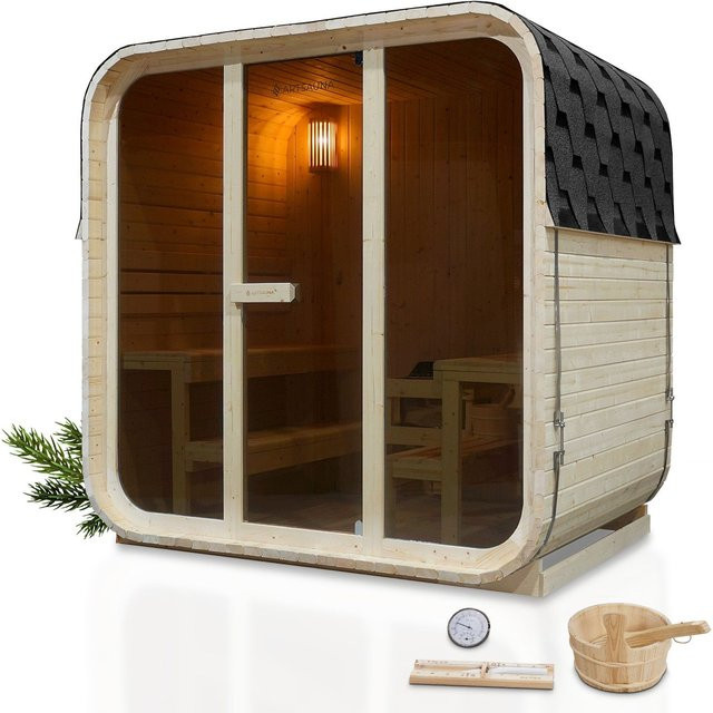 Artsauna Fasssauna Cube Big Fjora L für 6 Personen mit 9kW Ofen und Glasfront - Bild 3