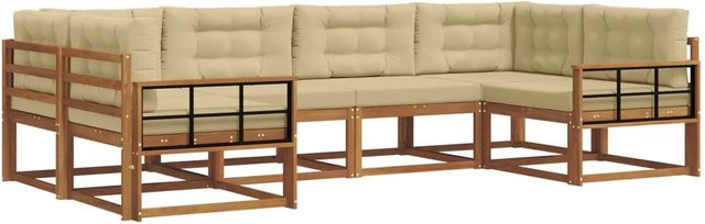 vidaXL Outdoor-Sofagarnitur aus Akazienholz mit Kissen, 6-teilig, Natur und Beige - Bild 1