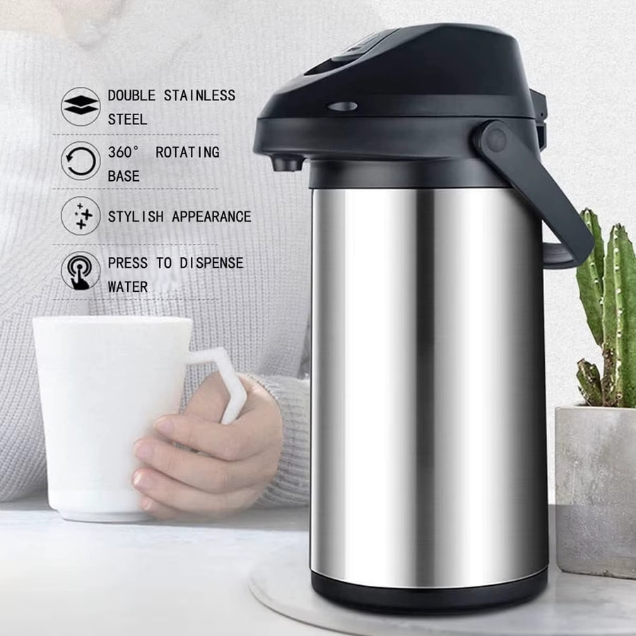 Leeseph Heiß- und Kaltgetränke-Spender-Set in Silber aus Edelstahl mit 1,9 l Thermo-Kaffeekaraffe und 4 l Spender inklusive Pumpe, Handtuch und Reinigungsbürste - Bild 4