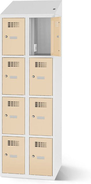 rotstahl Fächerschrank mit Ladefunktion und 8 Fächern in Elfenbein mit lichtgrauem Korpus, B: 60 cm, H: 200 cm - Bild 1