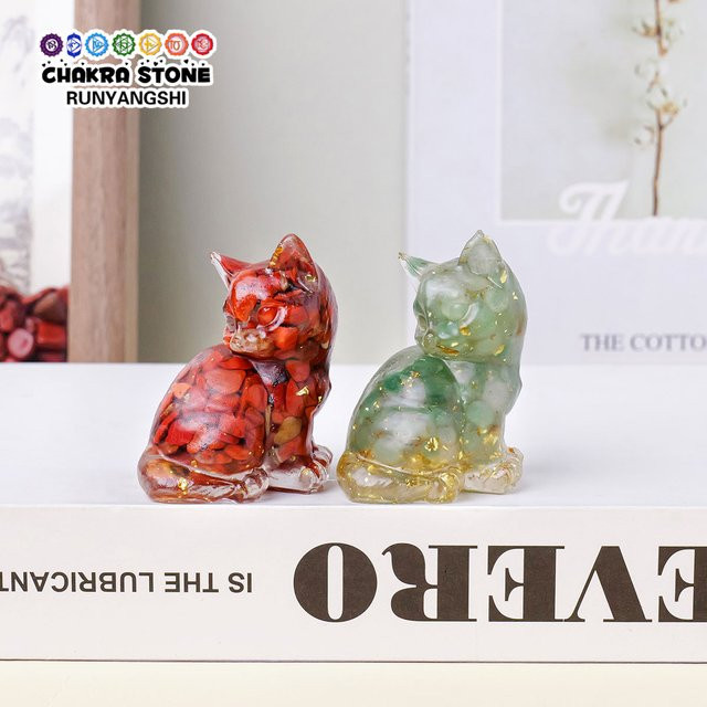 Runyangshi Deko-Figur Katze aus natürlichem Carnelian-Kristall und Harz - Bild 1