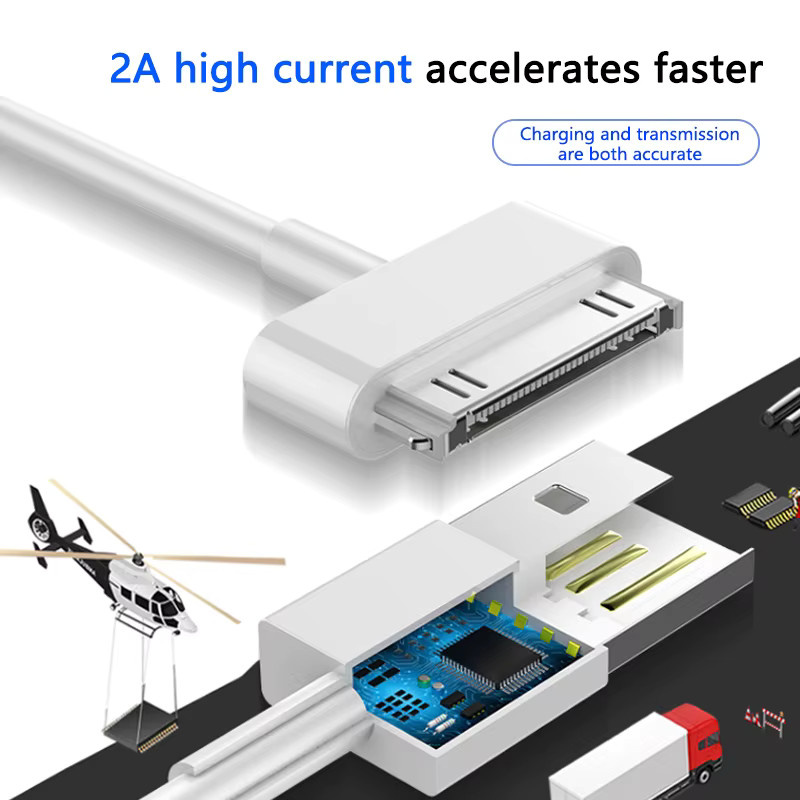 JCD 30 Pin Nano Touch USB Lade- und Datenkabel in Weiß für iPhone 4, 4s, iPad 1, 2, 3 und iPod - Bild 2