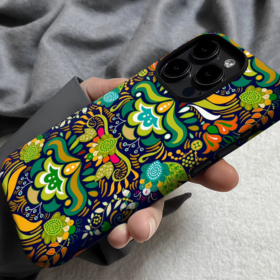 Potdemiel Handyhülle Tribal Green Bloom für iPhone 17 16 15 14 13 Pro Max Plus mit doppelschichtiger Rückseite in Grün Multicolour - Bild 6