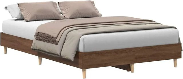 vidaXL Bettgestell aus massivem Eukalyptusholz in Eiche Braun ohne Matratze B/T/H: 120 x 200 x 86 cm - Bild 1
