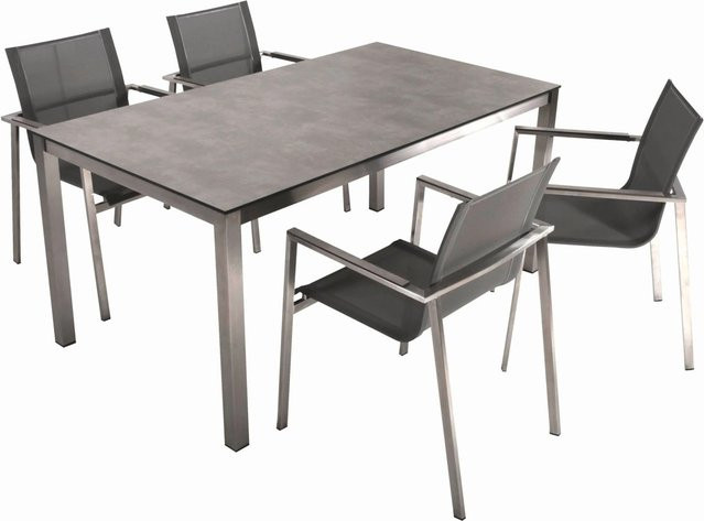 DELUKE Garten-Sitzgruppe GUNNAR 5-teiliges Gartenmöbel-Set aus Edelstahl in Grau und Silber - Bild 1