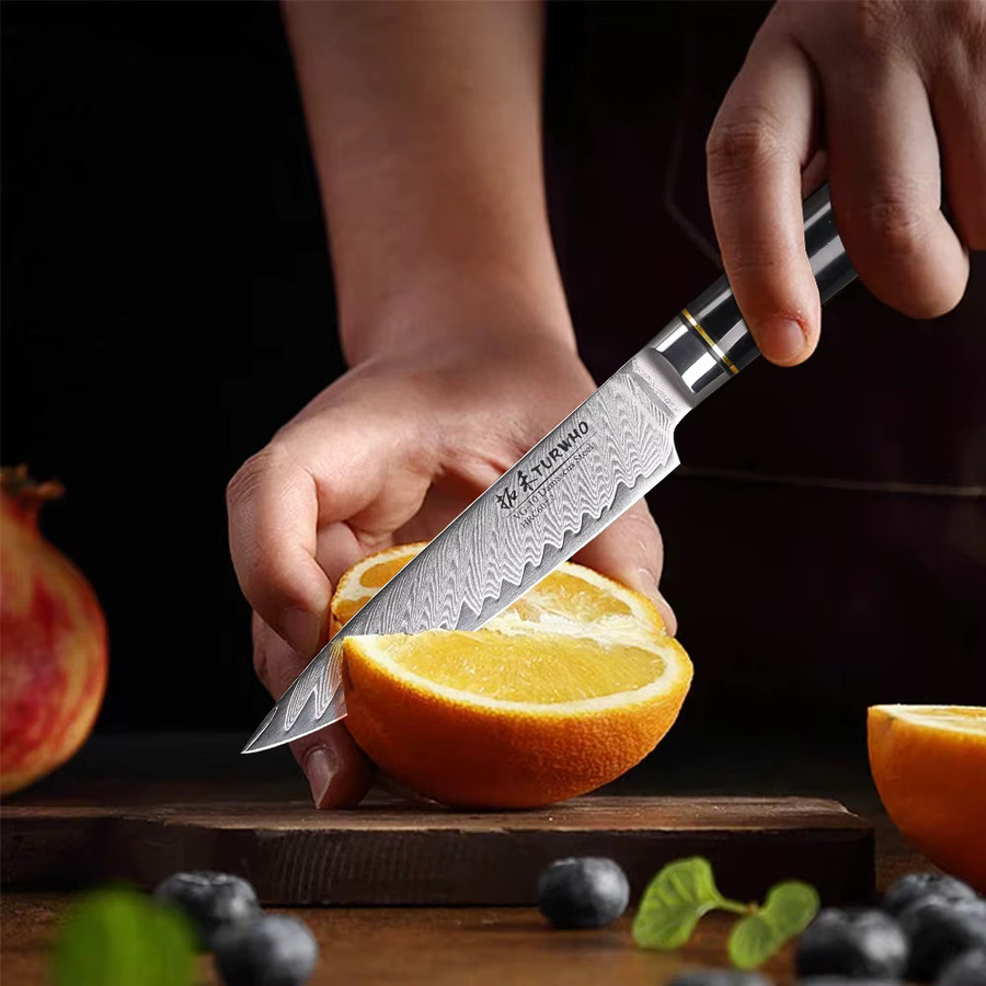Turwho Utility Messer aus japanischem Damast Stahl mit Harzgriff in Silber - Bild 2