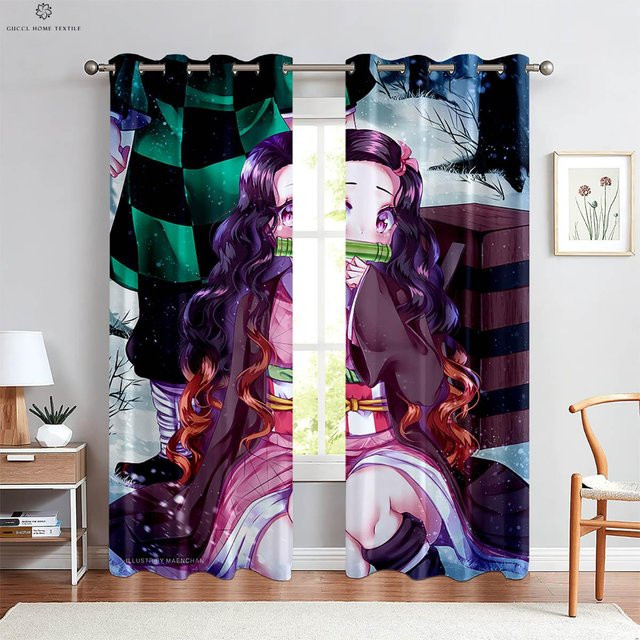 Yiran Furniture Anime Cartoon Mädchen Vorhänge mit Japanischem Comic Druck, 2er-Set, Mehrfarbig, Breite: 50 cm, Höhe: 130 cm - Bild 1