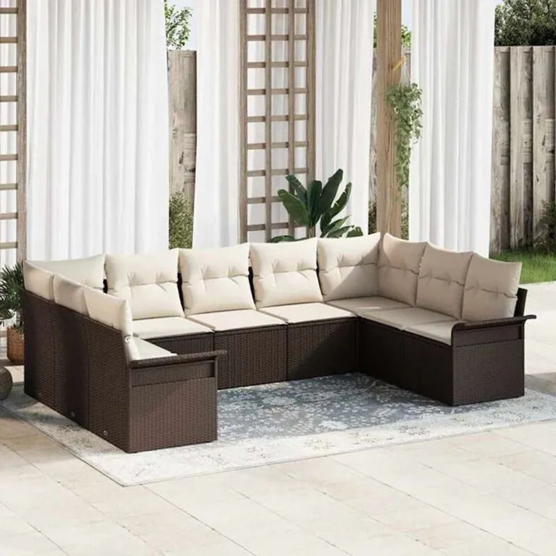 vidaxl Garten-Sofa-Set aus Poly-Rattan mit 9-teiligem Zubehör und integriertem Stauraum in Braun und Beige - Bild 1