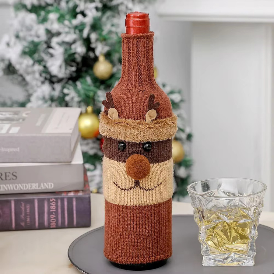 Weihnachtsdekoration für Rotweinflaschen als gestrickte Flaschenabdeckung mit Silikon-Magierhut in Rot und Grün - Bild 3