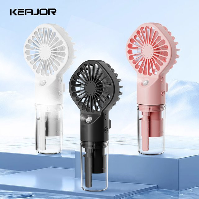 Tragbarer Mini-Handventilator von ragee mit Wasserspray-Nebelfunktion, USB wiederaufladbar, Farbe: Weiß - Bild 1