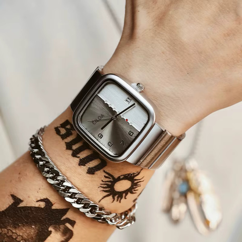 CILOA Armbanduhr Edelstahl, Eckig, Silber, Datum, Herren - Bild 5