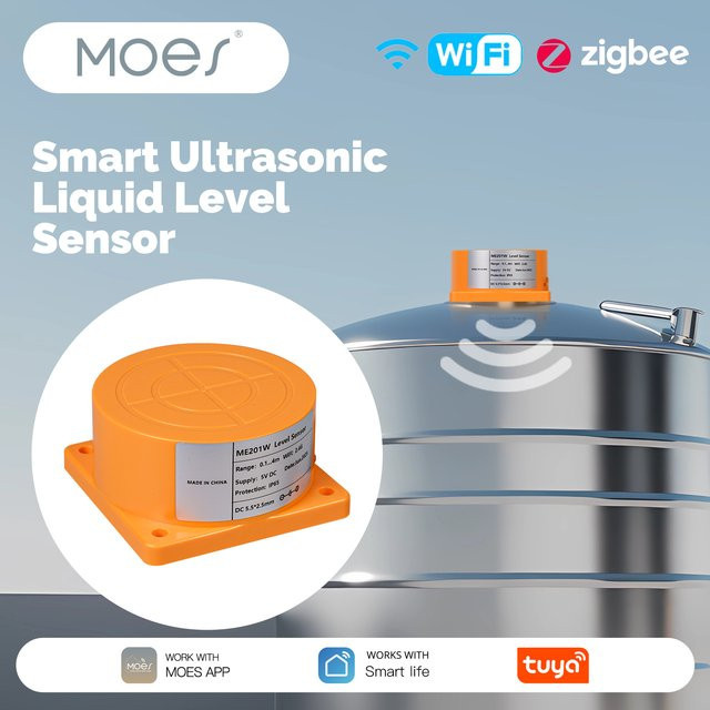 MOES Smart Ultraschall-Wasserstandsdetektor mit WiFi/ZigBee und Tuya APP-Fernbedienung in Orange - Bild 1