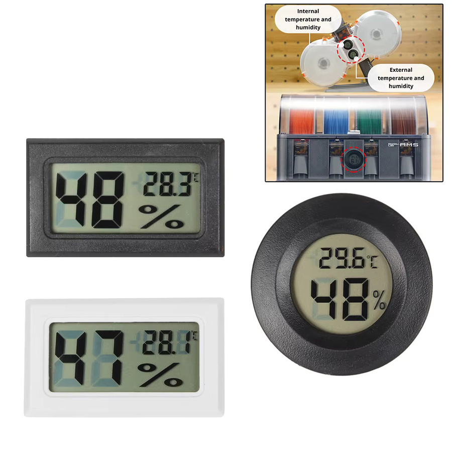 XCR3D Hygrometer-Thermometer für Bambu Lab Filament-Trocknerbox und AMS Lite, Schwarz, Echtzeitüberwachung und feuchtigkeitsbeständig - Bild 2