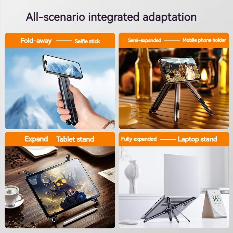 TONGDAYTECH 3in1 Tragbarer Magnetständer aus Aluminium, Faltbarer und Verstellbarer Winkelhalter für Smartphone, Tablet und Laptop - Bild 3