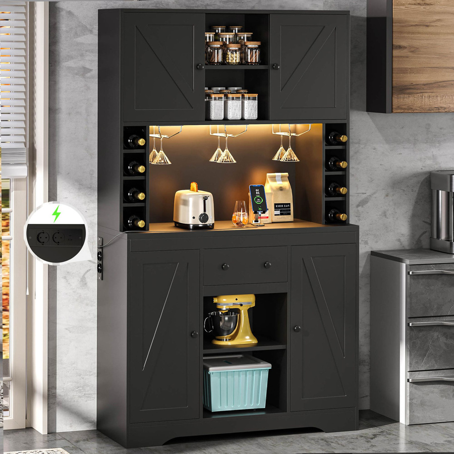 Küchenschrank-Hochschrank mit Weinschrankfunktion und LED-Lichtband in Schwarz, B/T/H: 105 x 40 x 180 cm - Bild 2