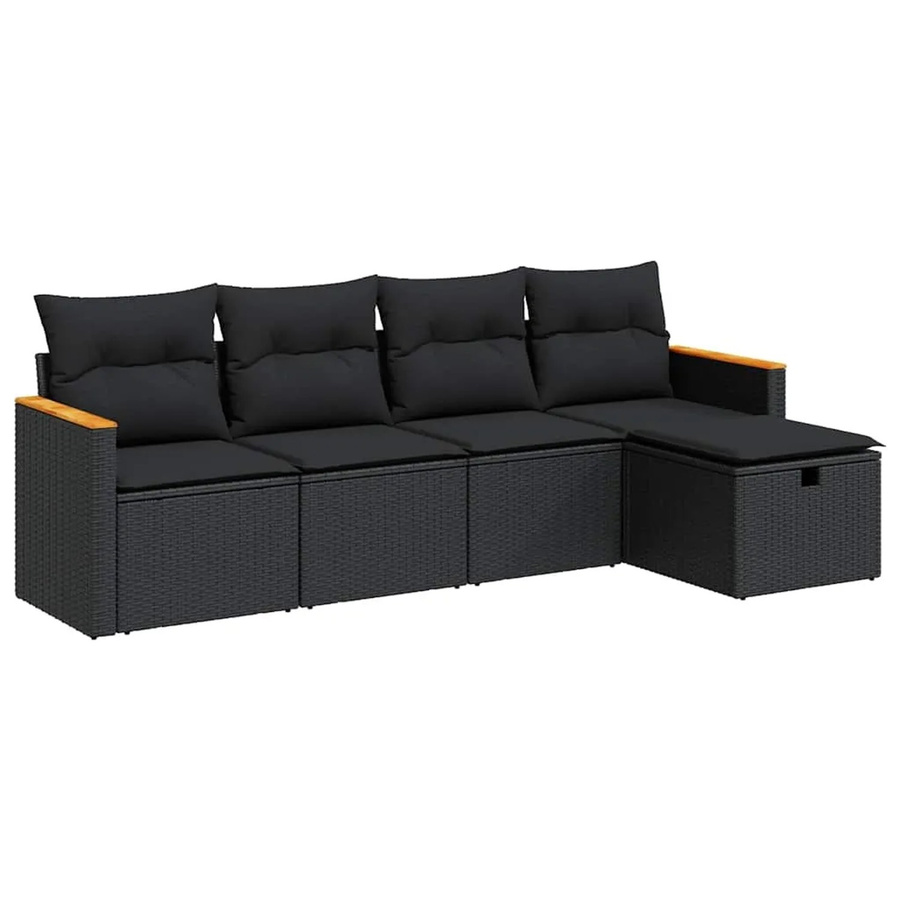 vidaXL 5-teilige Garten-Sofagarnitur aus Poly-Rattan und Akazienholz in Schwarz mit Kissen - Bild 2