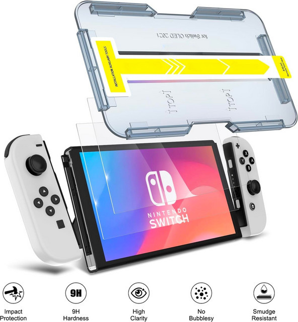 Nintendo Displayschutzfolie aus gehärtetem Glas für Nintendo Switch OLED, PS5 und Steam Deck 2, transparent, kratzfest und einfach zu installieren - Bild 1