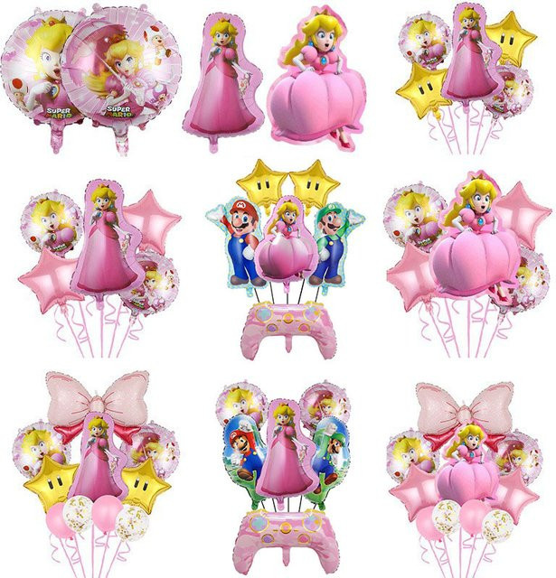 Bandai Prinzessin Peach Folienballon-Set, Rosa Stern-Schleife, Deko-Kit - Bild 1