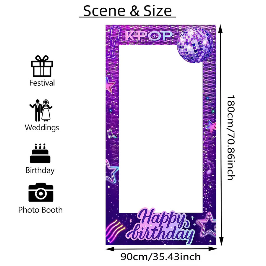 AFYPRTY Disco-Fotohintergrund Happy Birthday in Lila aus Polyester, Fotorequisiten für deine Geburtstagsparty, Breite: 180 cm, Höhe: 90 cm - Bild 3