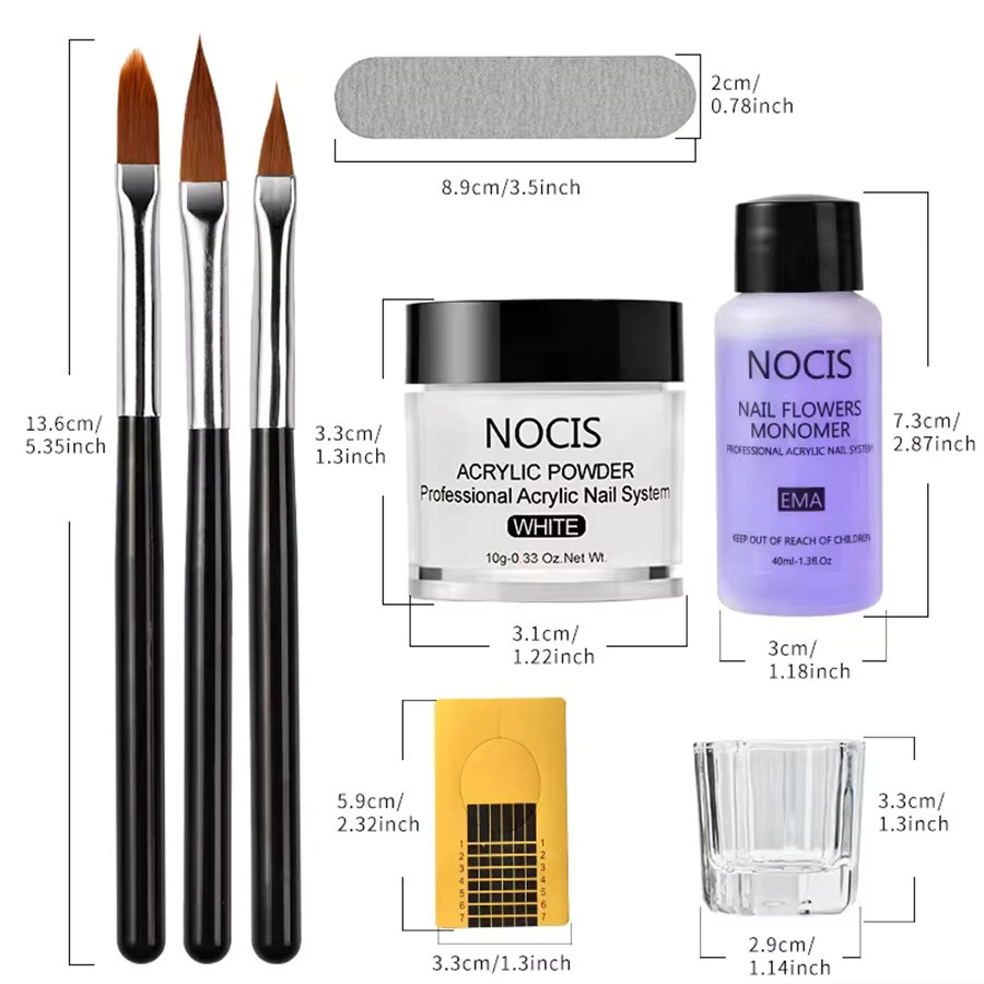 NOCIS Acryl-Nagelset, klares und rosafarbenes Acrylpulver, Nagelkunstwerkzeuge - Bild 5