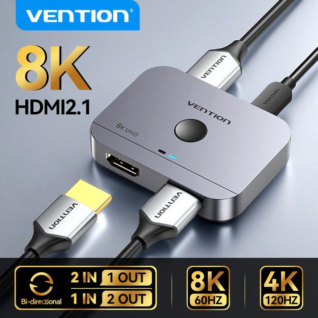 Vention HDMI 2.1 Splitter 2 in 1 Switcher für 8K 60Hz und 4K 120Hz Bi-Direktional kompatibel mit TV, Xbox und PS4 - Bild 1