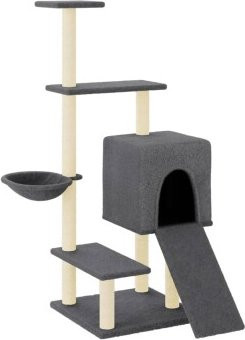 vidaXL Kratzbaum mit Höhle, Sisal-Kratzsäulen und Spielzeug in Dunkelgrau, Höhe: 130,5 cm, Breite: 85,0 cm, Tiefe: 85,0 cm - Bild 1