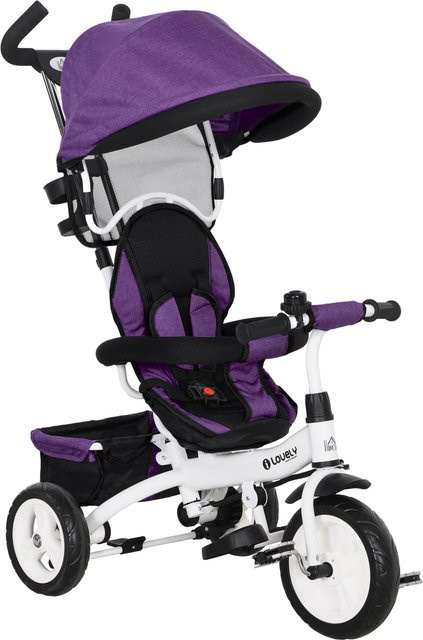 HOMCOM 6-in-1 Kinderdreirad mit Schubstange und Sonnendach in Lila für Kinder ab 1 Jahr - Bild 1