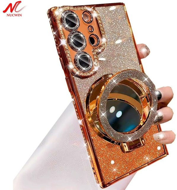 Luxuriöse Diamant-Glitzer Handyhülle mit magnetischem Spiegel-Standhalter für Samsung Galaxy S26 Ultra S25 S24 S23 FE S22 Plus A56 A55 A36 in Blau und Gold - Bild 1