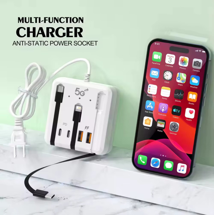 66 W USB C PD Schnellladestation mit 4 USB C Ports und USB Hub Adapter in Weiß - Bild 3