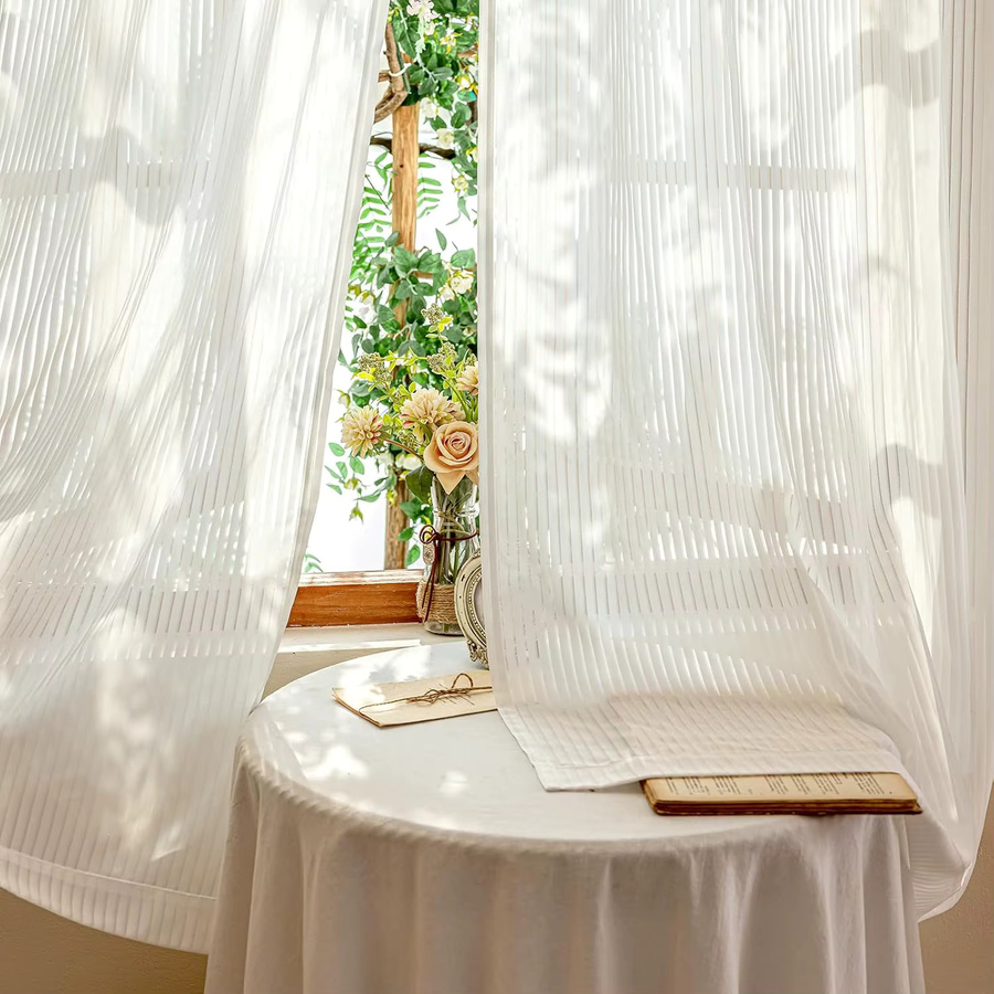 CENTURyMiG Halbtransparenter Vorhang mit Streifen in Weiß, Sichtschutz und Sonnenlichtfilterung, B: 50,0 cm, H: 100,0 cm - Bild 2