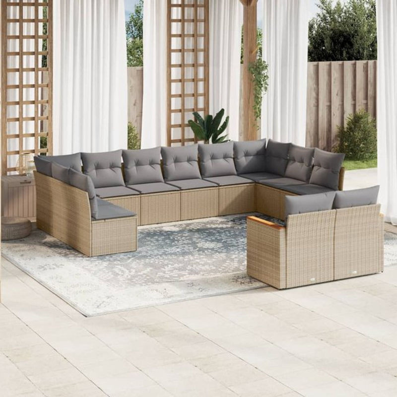 Vidaxl 12-teiliges Gartenmöbel-Set aus Rattan und Metall mit Kissen in Beige - Bild 1