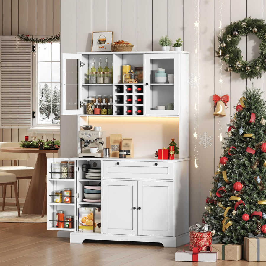 Küchen-Hochschrank von TG Electrical DE in Weiß mit Vitrine, fünf Türen, einer Schublade, integrierter Beleuchtung und Flaschenregal, B/T/H: 105 x 40 x 180 cm - Bild 2