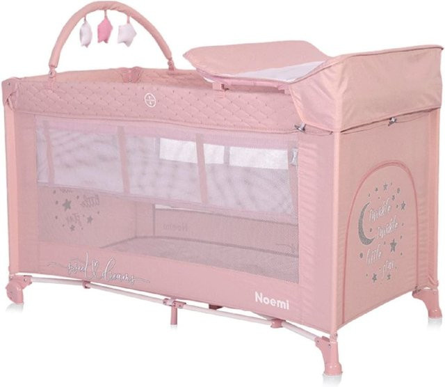 Lorelli Reisebett Noemi in Pink mit 2 Ebenen, Wickelauflage, Spielbogen und Tragetasche - Bild 1