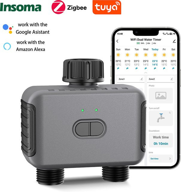 Insoma Zigbee Automatischer Intelligenter Wassertimer für Garten und Tropfbewässerung mit 1/2 Zoll Anschluss und IPX5 Schutz - Bild 1