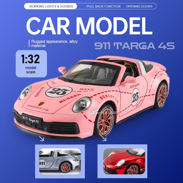 RMZ city 911 Targa 4S Taycan Automodell, 1:32 Maßstab, mit Sound und Licht, mit öffnenden Türen, Rückziehfunktion, Gummireifen - Bild 1