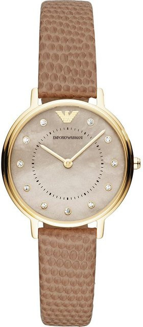 Emporio Armani Damenuhr, Quarz, Perlmutt, Leder, Braun - Bild 1